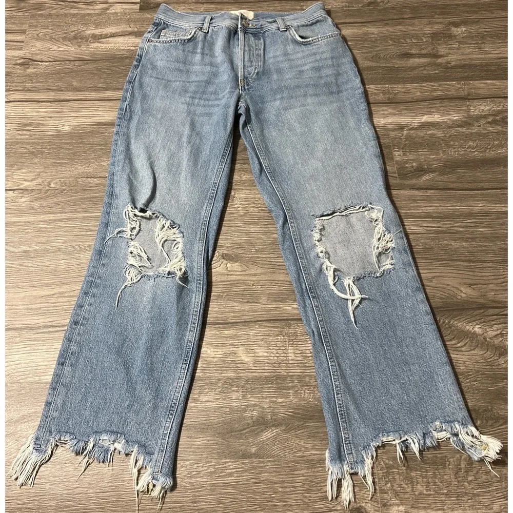 Free People We The Free Maggie Mid Rise Straight Raw Hem Jean SZ 26 (28x28)
